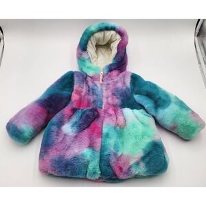 Falls Creek Faux Fur Coat Baby 18M Multicolor NWOT Tie Dye Hood EXC